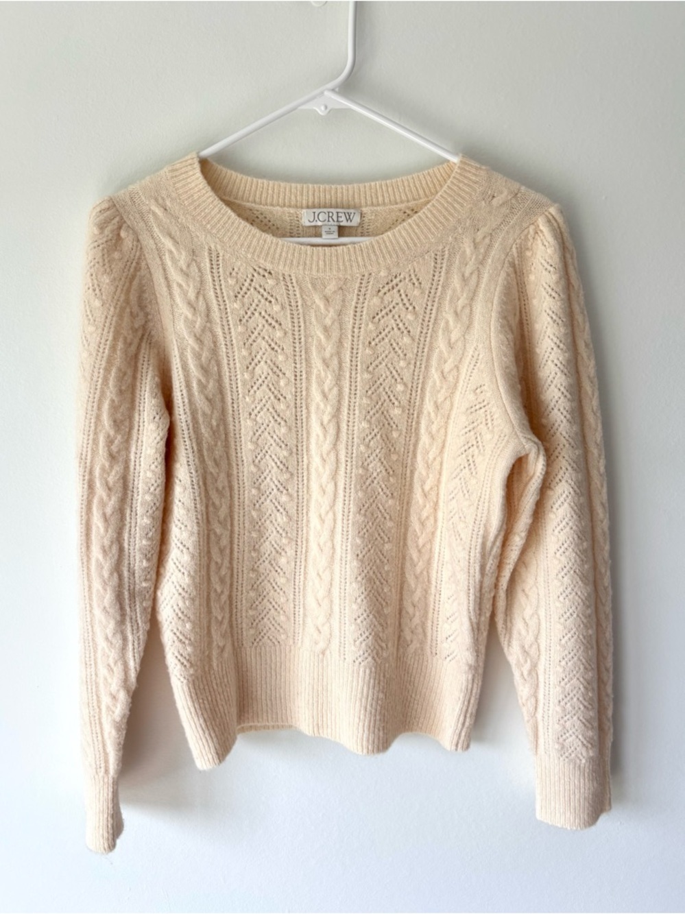 J. Crew Cream Cable Knit Chunky Crewneck Sweater Wool Alpaca Blend Fisherman - Picture 1 of 6